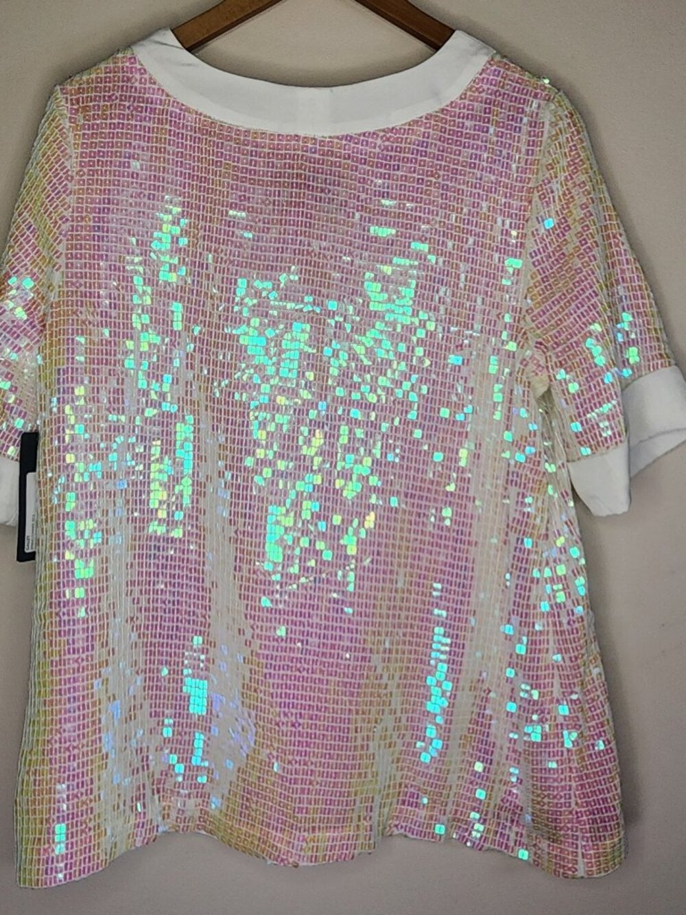 Brose Galley Sequin Top — Ivory Iridescent, US 6 | NWT Y2K Party